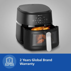 PHILIPS Air Fryer NA231/00 with touch panel, uses up to 90% less fat, 1700W, 6.2 Liter, with Rapid Air Technology (Black),Cooking window, Extra Large