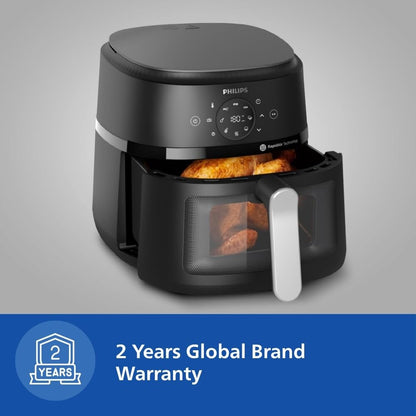 PHILIPS Air Fryer NA231/00 with touch panel, uses up to 90% less fat, 1700W, 6.2 Liter, with Rapid Air Technology (Black),Cooking window, Extra Large