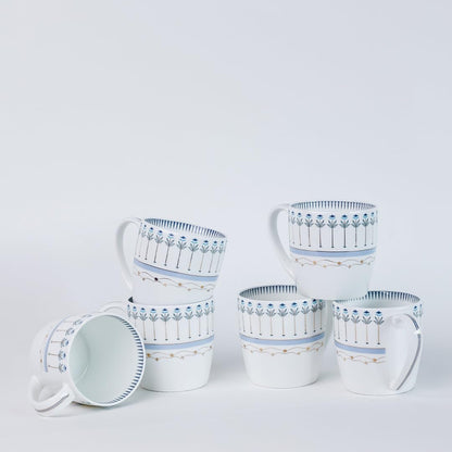 Magique by The Wishing Chair x ClayCraft : River of Flowers Ceramic Chai Mugs - Set of 6 |180 ml | Elegant Floral Design | Mugs for Coffee | Ideal for Gifting | Perfect for Home & Office