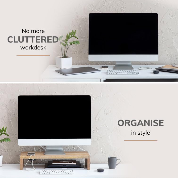 Solid Sheesham Wood Rectangle Monitor Stand Table for Office, Home, Studio, Study - Ergonomic Screen Riser