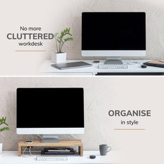 Solid Sheesham Wood Rectangle Monitor Stand Table for Office, Home, Studio, Study - Ergonomic Screen Riser