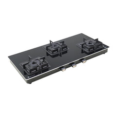 KAFF Gas Stove/Cooktop 3 Burners 77 CM, Black Coated Brass Burners With Auto Electric Ignition, Decorative SS Moulded Strip on All Sides for Edge Protection Black | CTQ773BAI