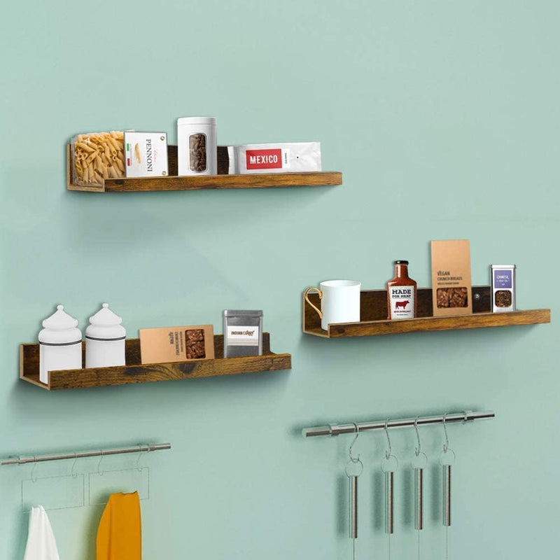 Sheesham Wood Wall Mounted Rustic Large Picture Ledge Floating Wall Shelf - (Set of 3) (36 INCHES)