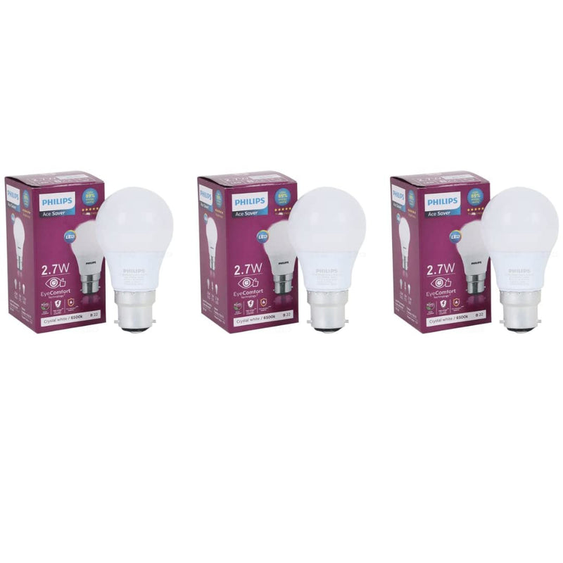 Philips Base B22 3Watt LED Bulb (Pack of 3, White, Cool Day Light)