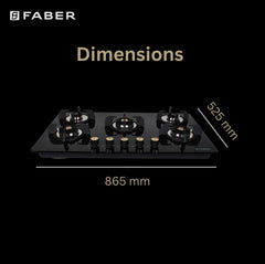 Faber Hob/Hobtop 5 Brass Burner Auto Electric Ignition Glass Top (Maxus HT905 CRS BR CI AI) Black