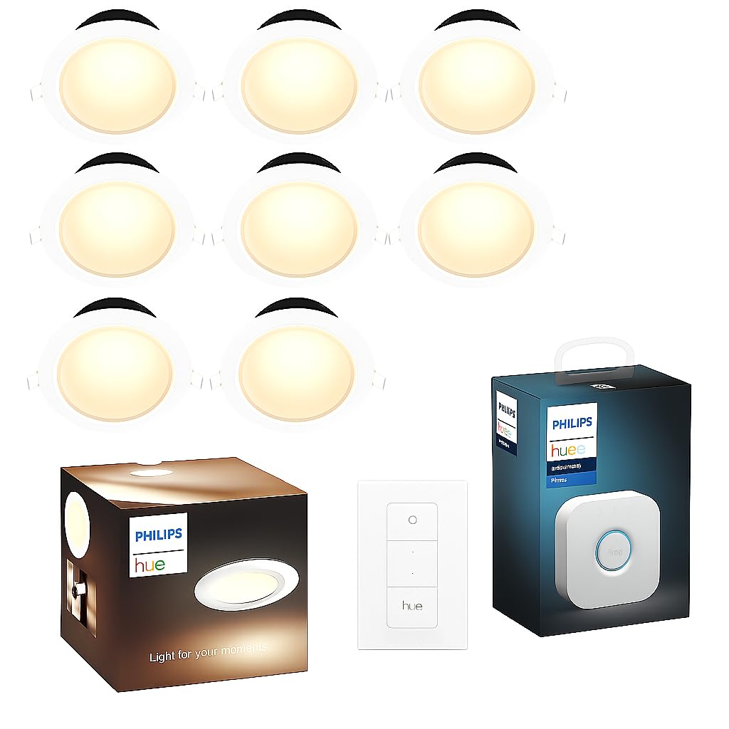 Philips Hue Smart 10.5W Garnea White Ambience Downlight 150mm Compatible with Amazon Alexa, Apple HomeKit (Pack of 8)
