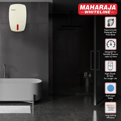 Maharaja Whiteline Ez Heat Instant Wall Water Heater 3 Ltr With Long Lasting Efficiency, 3000W, Rust Proof Body|High Grade Ss Tank|6.5 Bars (Warranty Of 2 Years On Product & 5 Years On Tank)