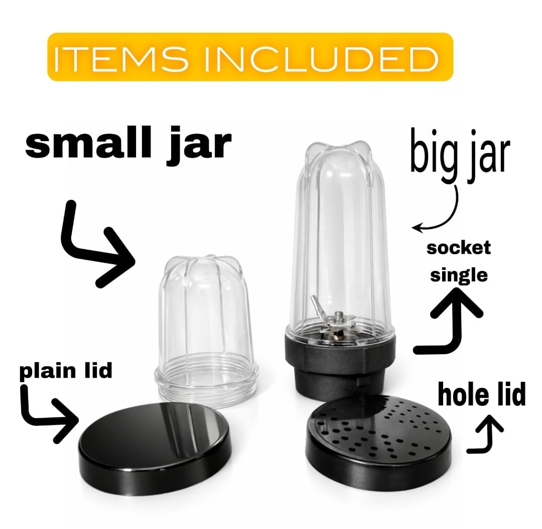 Bullet Jar Compatible with Maharaja Whiteline Smart Mixer Grinder - 2 Lock Base & 4 Teeth coupler l Bpa free l Food grade plastic