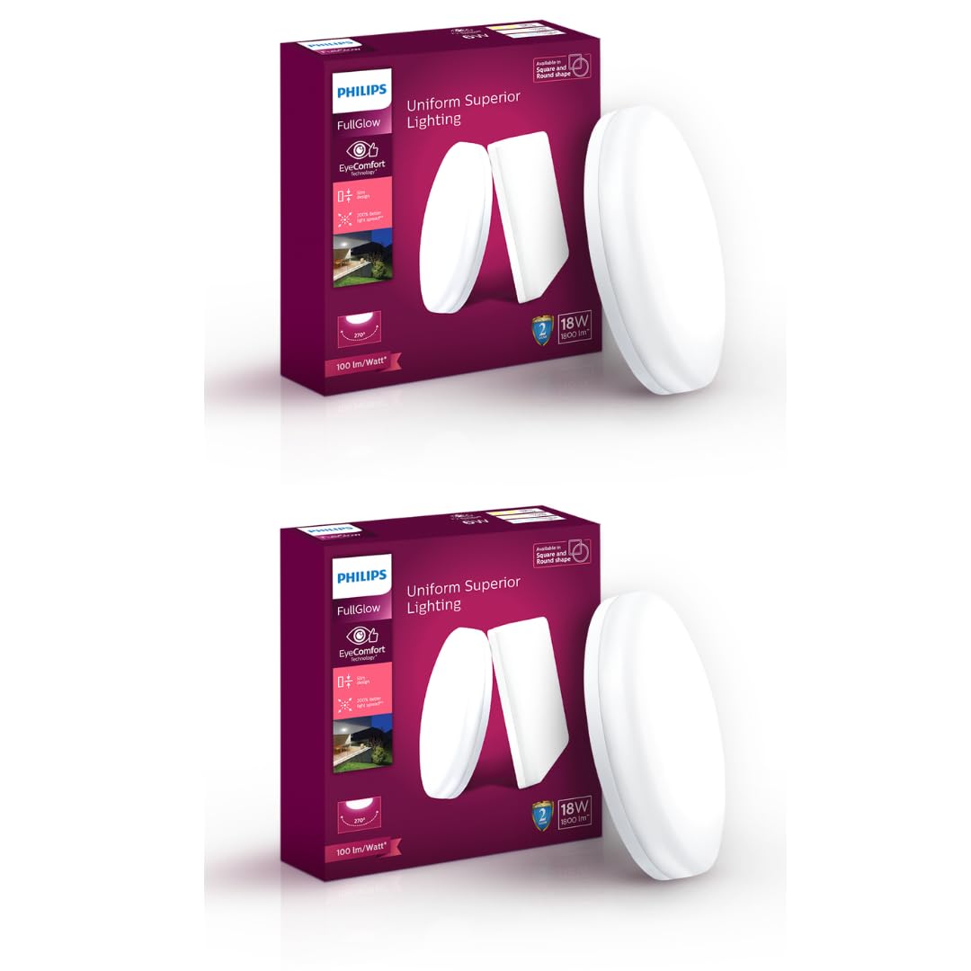 Philips Rimless Full Glow 18-watt Round LED Surface Downlighter (Pack of 2)