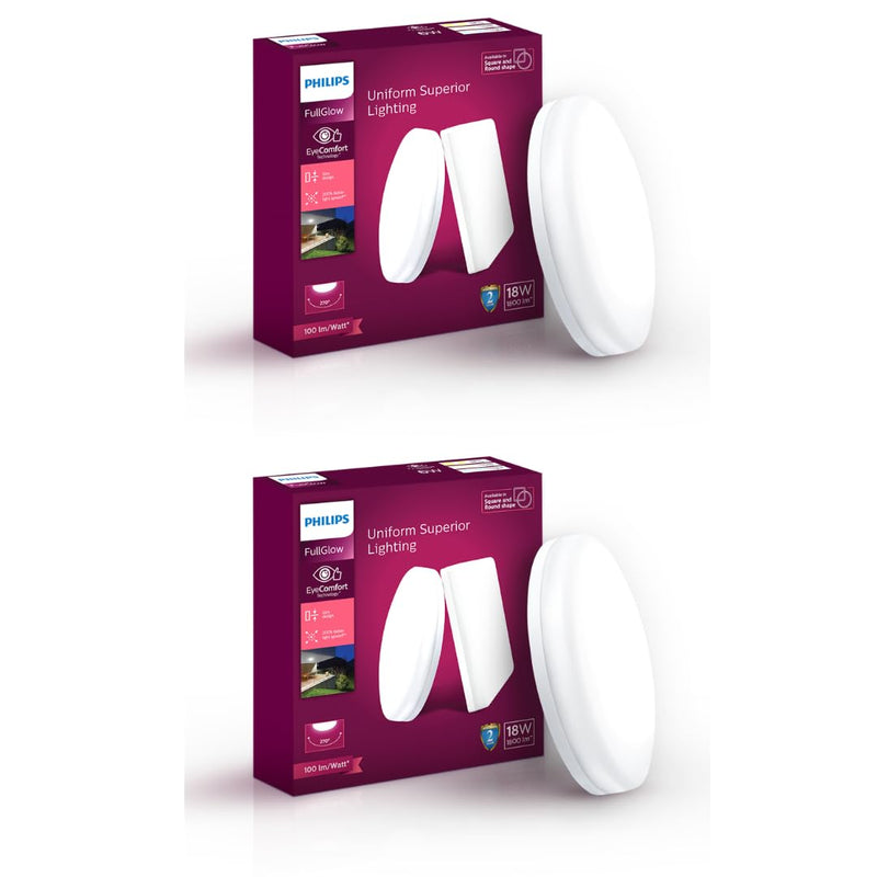 Philips Rimless Full Glow 18-watt Round LED Surface Downlighter (Pack of 2)