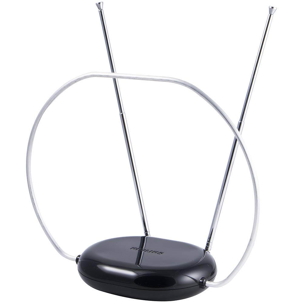 Philips Rabbit Ears Black Indoor TV Antenna, Dipoles and Circular Loop, Tabletop Antenna, Digital (SDV8201B/27)
