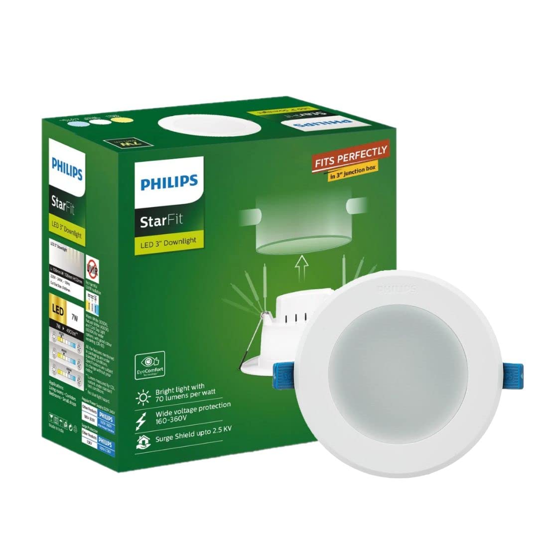 Philips Starfit 7 watt Concealed JB LED downlighter for Ceiling with 3 inch Cut-Out (Natural White, Pack of 4)