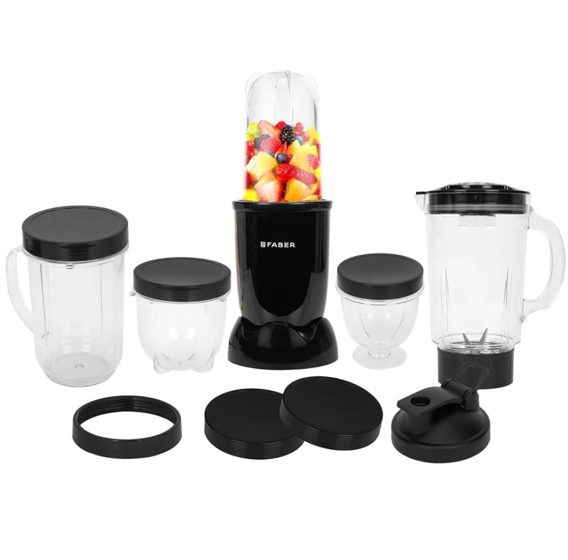 Faber 550W Sportz Blender FSB 5-in-1 Nutrifit Nero|100% Copper Motor|Detachable SS Blade|5 PC Jars 1L+500ML+500ML Mug+30