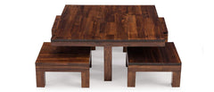 Solid Wood Coffee Table Set | Dreamer Solid Wood Coffee Table with 4 Stools (Finish Color - Teak