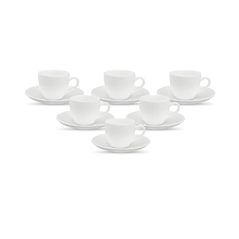 La Opala, Novo Collection Opal Glass Crockery | Cup & Saucer Princess, Set of 12 | Silken Charm, 150 ml | for Tea & Coffee | Microwave Safe | 100% Vegetarian | Extra Strong | Super Light | Super White
