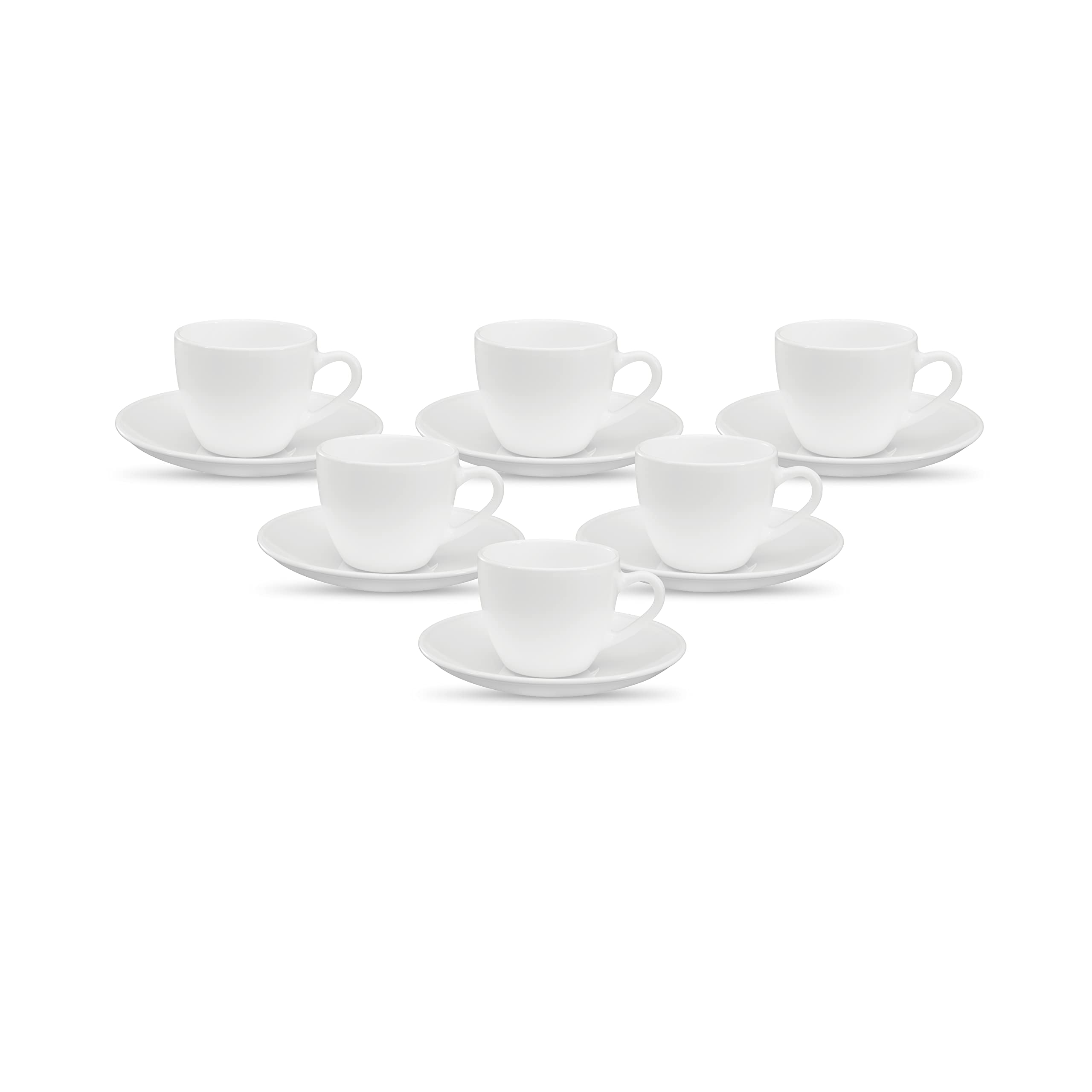 La Opala, Novo Collection Opal Glass Crockery | Cup & Saucer Lily, Set of 12 | Trinty Green, 150 ml | for Tea & Coffee | Microwave Safe | 100% Vegetarian | Extra Strong | Super Light | Super White
