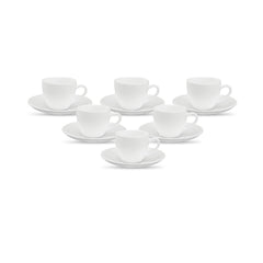 La Opala, Novo Collection Opal Glass Crockery | Cup & Saucer Princess, Set of 12 | Radiant Curves, 150 ml | for Tea & Coffee | Microwave Safe | 100% Vegetarian | Extra Strong | Super Light & White
