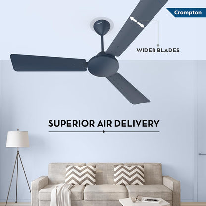 Crompton Jura Prime 1200 mm Decorative Ceiling Fan | BEE Star Rated Energy Efficient | High Speed | Anti-Dust | Active Power Technology | 2 Year Manufacturer Warranty | Denim Blue