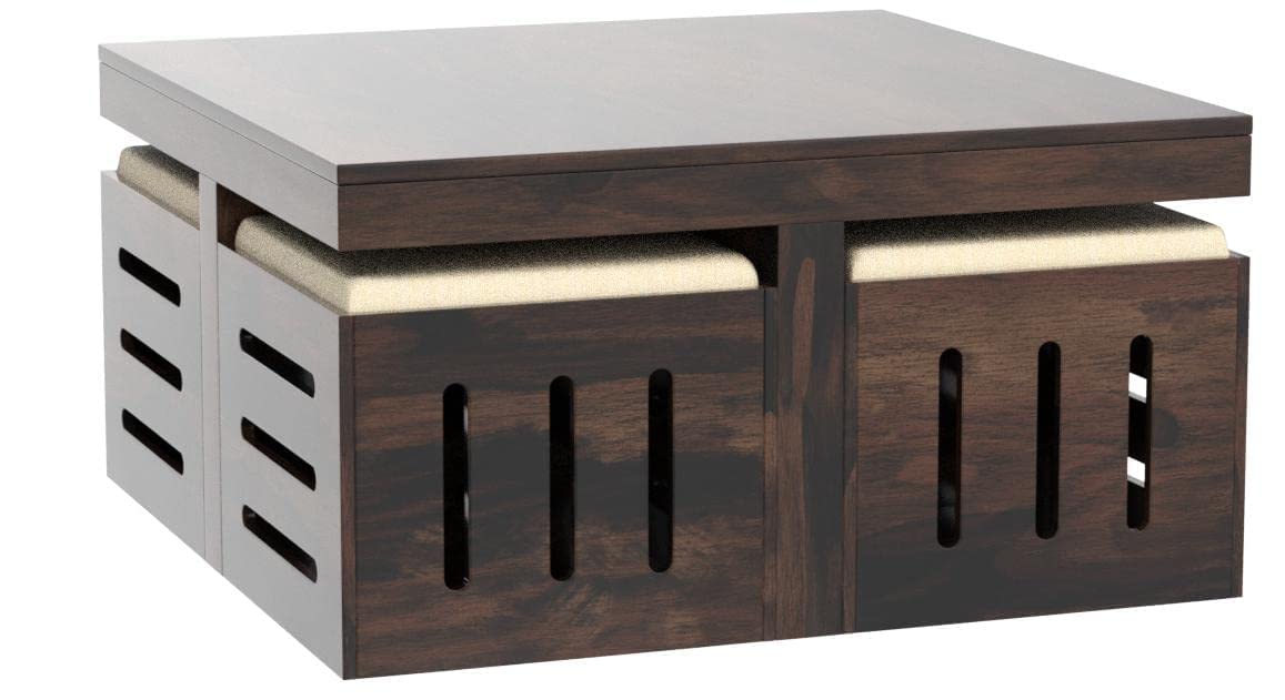 Solid Sheesham Coffee Table 4 Seater with Four Stool for Living Room Center Coffee Table for Bedroom,Cafe, Home