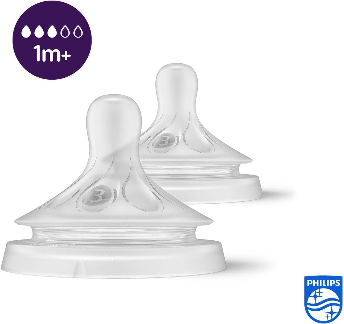 Philips Avent Natural Response Bottle Teat - 4 x Baby Bottle Flow 3 Teats for Babies Aged 1+ Months (SCY963/04)