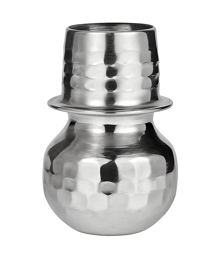 Dynore Stainless Steel Hammered Traditional Design Mini/Small Loti Bhandi Set for Spiritual, Decorative, and Practical use