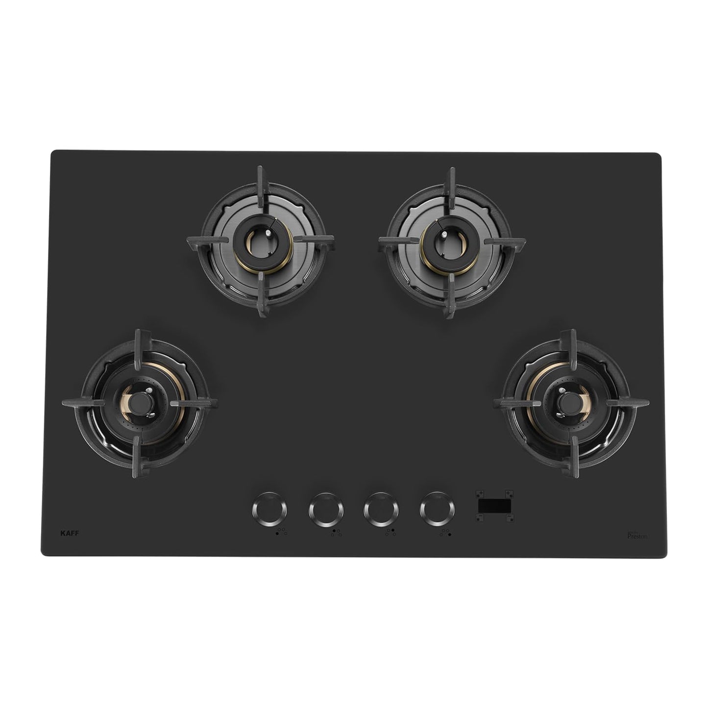 KAFF | PRESTON |80CM 4 Burners Open Built-In Hob & Hobtop With Digital Timer | 8Mm Premium Frosted Black Glass | Powerful Brass Burners With Full Flame Failure Device | Enamelled Matt Finish | PRS804
