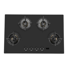 KAFF | PRESTON |80CM 4 Burners Open Built-In Hob & Hobtop With Digital Timer | 8Mm Premium Frosted Black Glass | Powerful Brass Burners With Full Flame Failure Device | Enamelled Matt Finish | PRS804