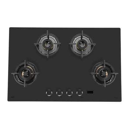 KAFF | PRESTON |80CM 4 Burners Open Built-In Hob & Hobtop With Digital Timer | 8Mm Premium Frosted Black Glass | Powerful Brass Burners With Full Flame Failure Device | Enamelled Matt Finish | PRS804