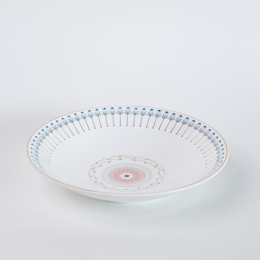 Magique by The Wishing Chair x ClayCraft : River of Flowers Coupe Pasta Plates Set of 2 | Ceramic Coupe Plates | Elegant Dinnerware for Pasta Salads Serving | Dishwasher Safe