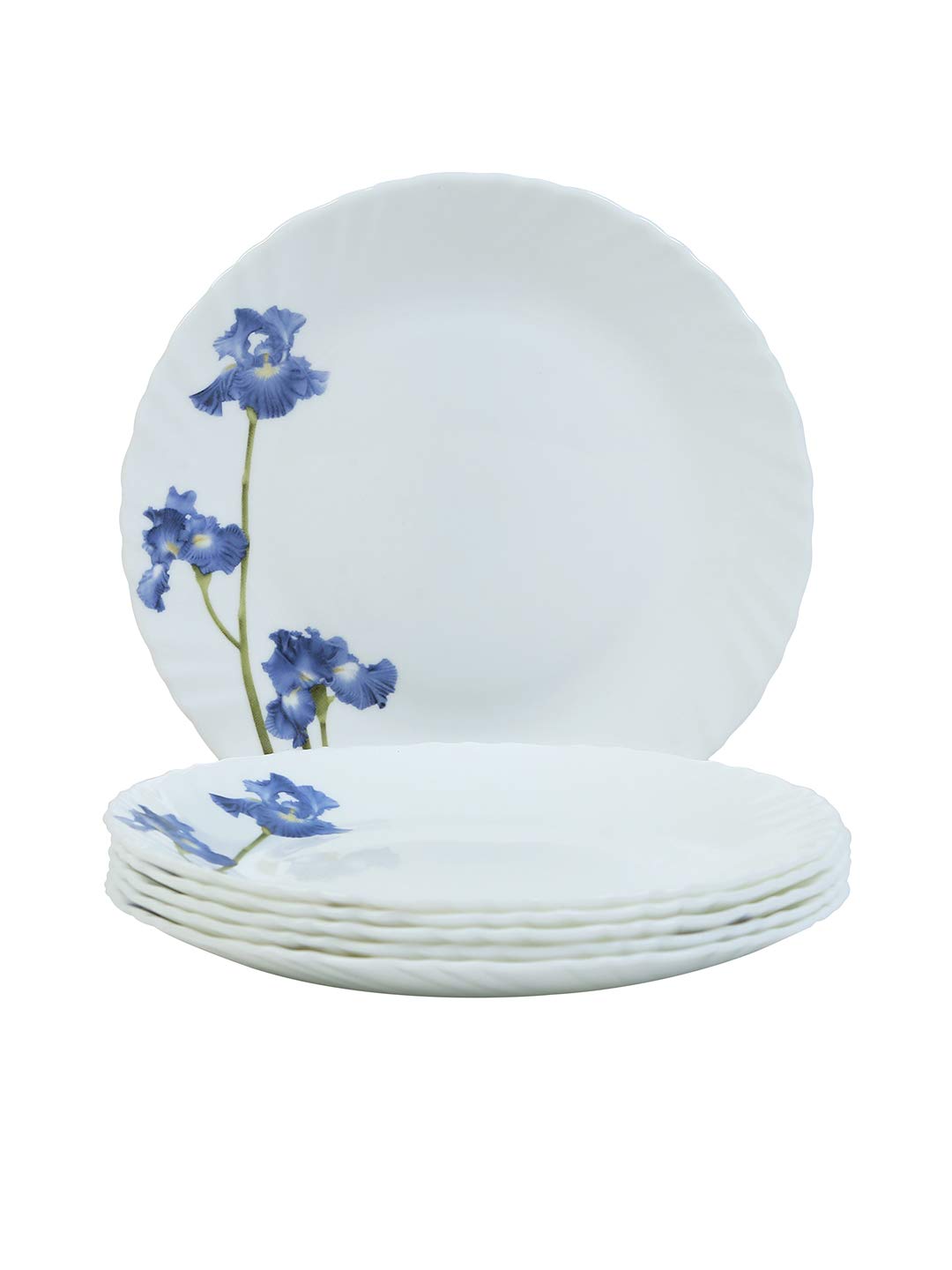 La Opala Novo Collection Opal Glass Crockery | for Family of 6 | Dinner Set 35 pcs Blue Orchids | Plates & Bowls for Dining | Microwave Safe | 100% Vegetarian | Extra Strong | Light & White