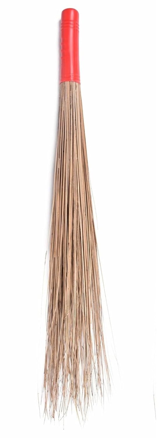 Natural Coconut Broom Sticks for Floor Cleaning Coconut Fiber Wet and Dry Broom with Plastic Holder (Brown, 1 Unit)
