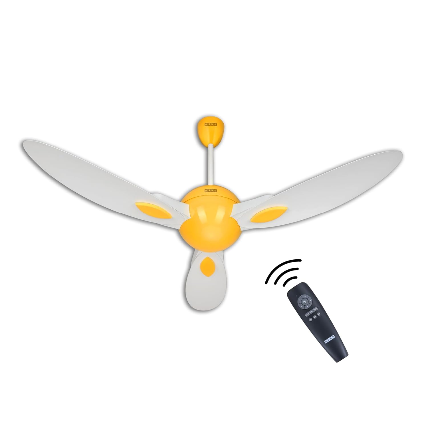 USHA New Bloom Series Plumeria (Inspired by Plumeria) BLDC Ceiling Fan with Bi-Directional Feature | Sleep/Boost/Timer Modes | RF Remote | Whisper-Quiet | Dust-Resistant (white & Saffron Yellow)