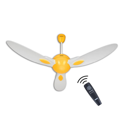 USHA New Bloom Series Plumeria (Inspired by Plumeria) BLDC Ceiling Fan with Bi-Directional Feature | Sleep/Boost/Timer Modes | RF Remote | Whisper-Quiet | Dust-Resistant (white & Saffron Yellow)