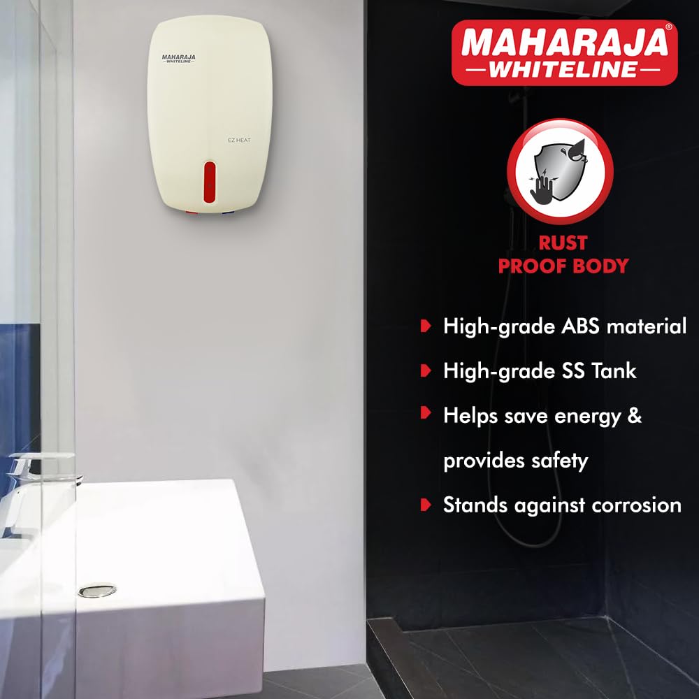 Maharaja Whiteline Ez Heat Instant Wall Water Heater 3 Ltr With Long Lasting Efficiency, 3000W, Rust Proof Body|High Grade Ss Tank|6.5 Bars (Warranty Of 2 Years On Product & 5 Years On Tank)