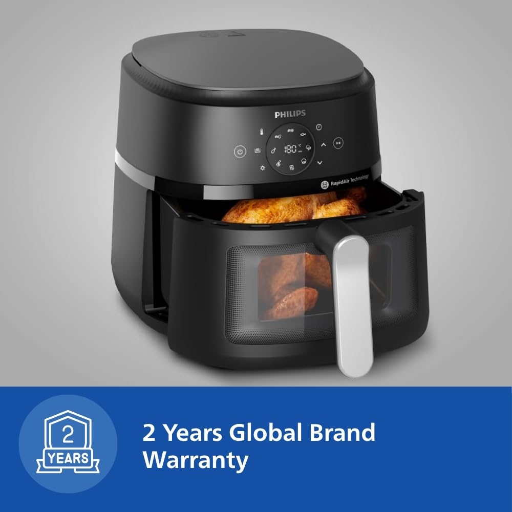 PHILIPS Air Fryer NA130/00, uses up to 90% less fat, 1700W, 6.2 Liter, with Rapid Air Technology (Black), Extra Large