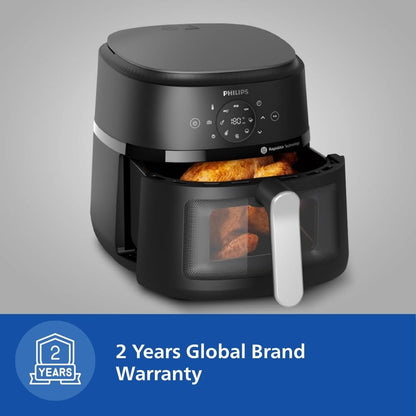 PHILIPS Air Fryer NA120/00, uses up to 90% less fat, 1500W, 4.2 Liter, with Rapid Air Technology (Black), Large