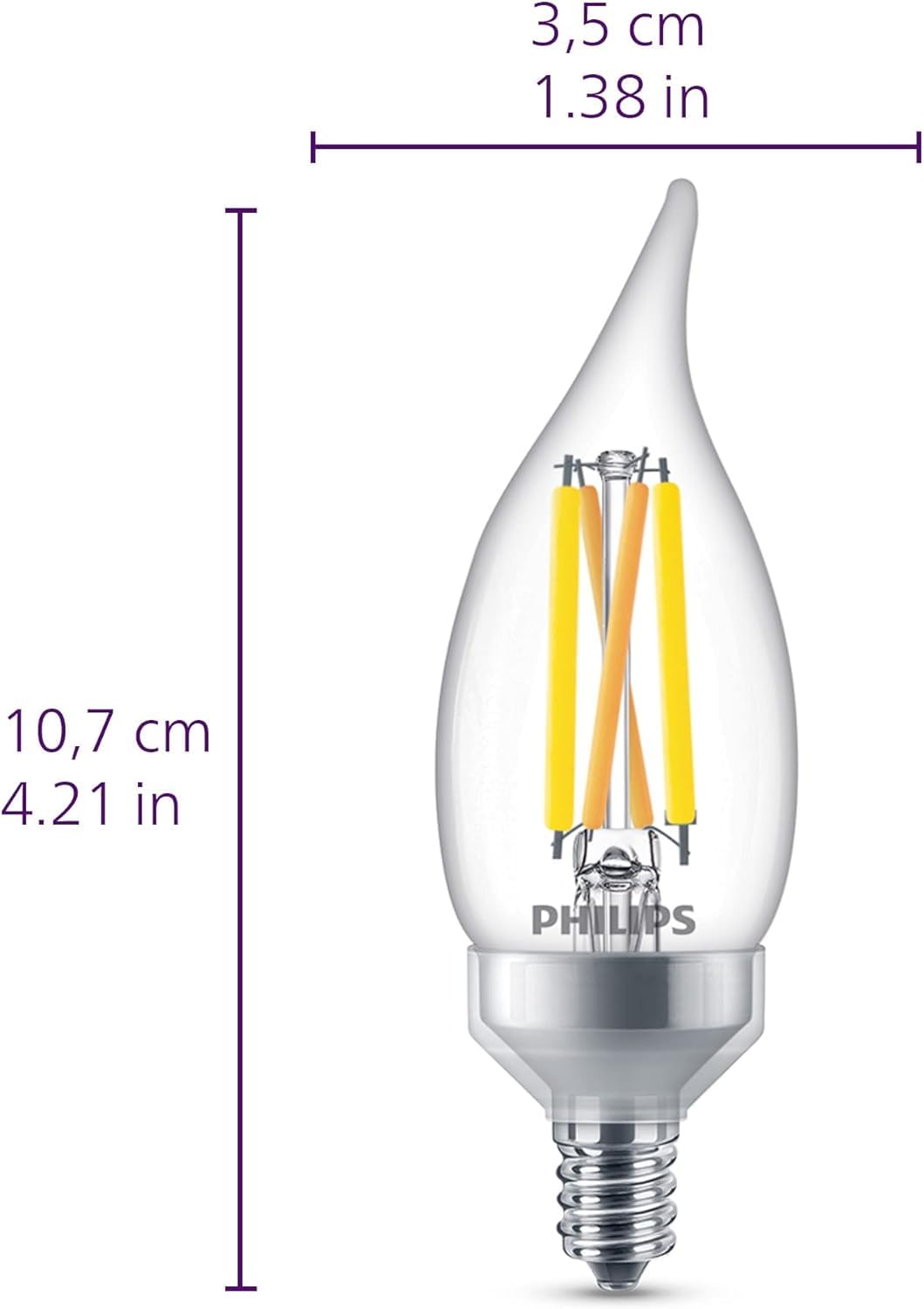 Philips Pack of 3 LED Chandelier Bulbs 60W BA11 E12 Ultra Definition Soft White (2700K) 500 Lumens (5W=60W)