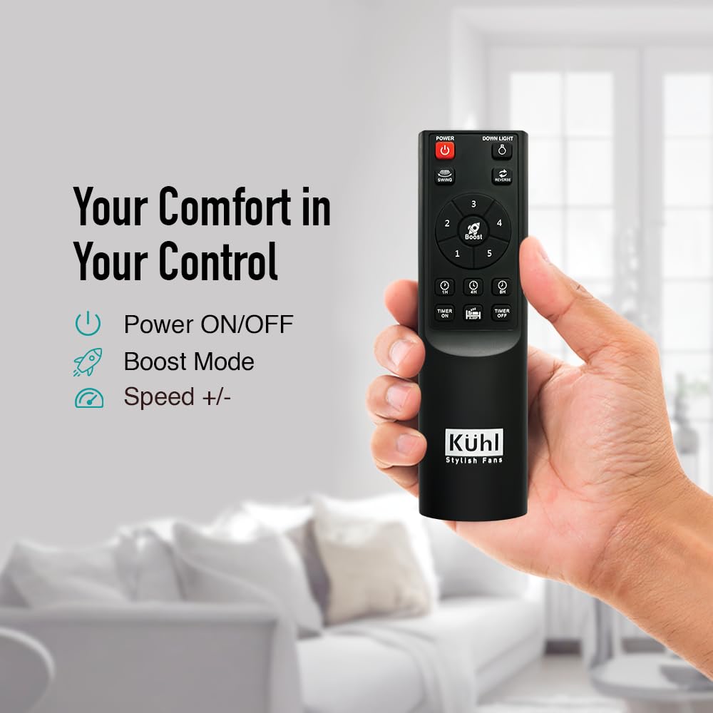 KUHL Inspira P2 High Speed BLDC Pedestal Fan With Remote | 450mm | 1400 RPM | 145 CMM High Air Delivery | 6 Speeds | Height,Tilt Adjustment | Oscillation,Timer | Low Noise | 2+5 Years warranty | White