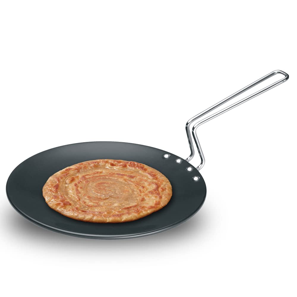 Hawkins Futura 24 cm Tava, Hard Anodised Tawa with Stainless Steel Handle, Black (AT24)