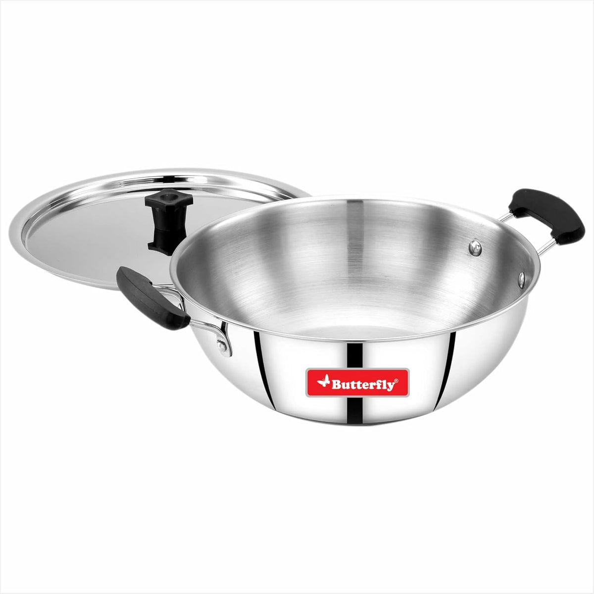 Butterfly Classic Stainless Steel Cookware 5 Pcs Set|Fry Pan 22Cm(1.4L)|Kadai 22Cm(2.2L)|Saucepan 16Cm(1.6L) with Steel Lids|Induction Base,Triply Bottom|Even,Fast Cooking with Less Oil,Silver