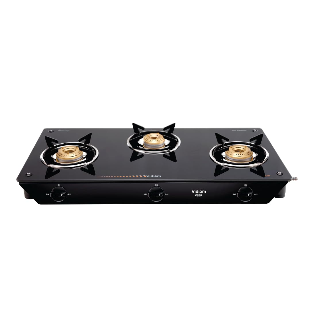 Vidiem VEER 2 Burner Gas Stove with 7mm Toughened Glass Top | Medium & Small Brass Burners | Spill Proof Drip Trays | He