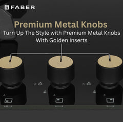 Faber Hob/Hobtop 5 Brass Burner Auto Electric Ignition Glass Top (Maxus HT905 CRS BR CI AI) Black