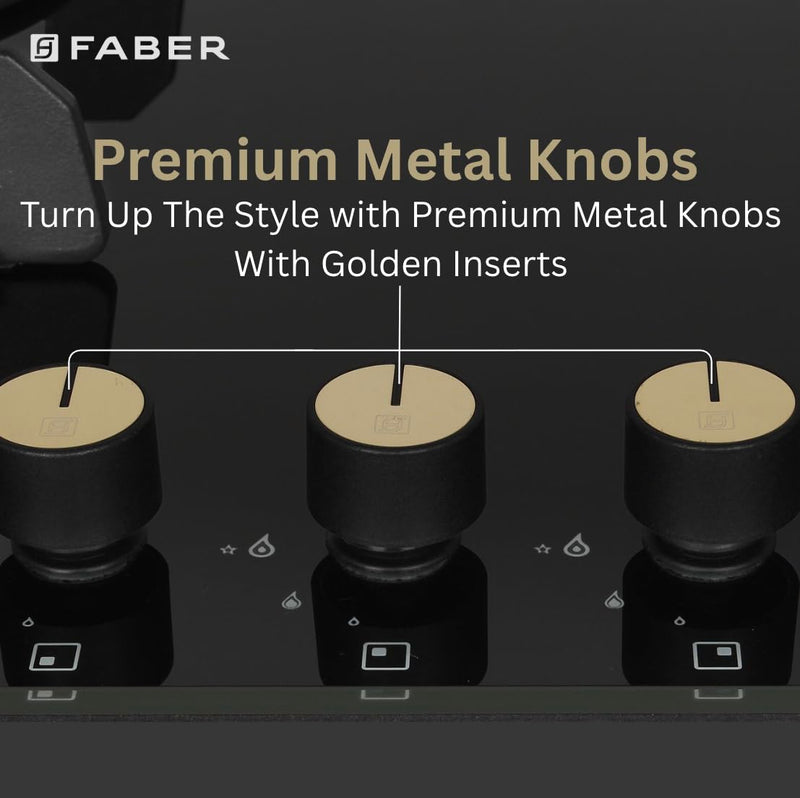 Faber Hob/Hobtop 5 Brass Burner Auto Electric Ignition Glass Top (Maxus HT905 CRS BR CI AI) Black