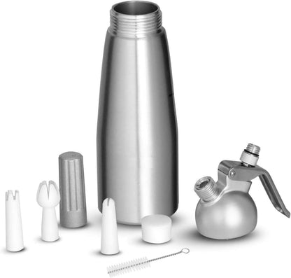 THW® Aluminium Cream Whipper | Professional Whipped Cream Dispenser Canister - 500 mL | Ideal for Home, Café, Hotel & Restaurant Use | Includes 3 Nozzles, Charger Holder & Whipper Valve Brush