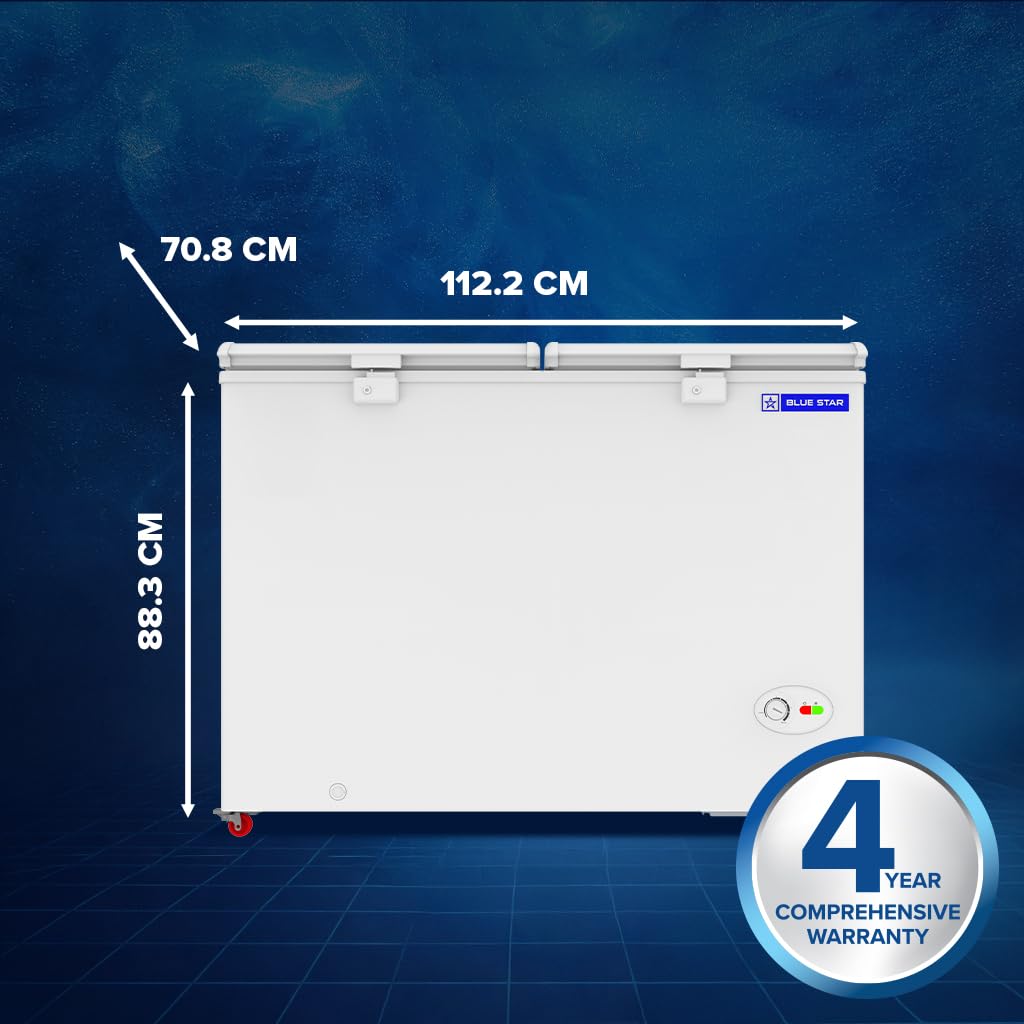Blue Star HT4-N350, 350 Liter Hard Top Double Door Deep Freezer (310 Liter, White, 4-star)