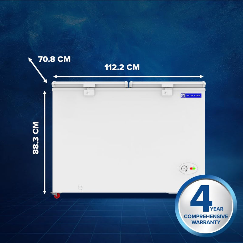 Blue Star HT4-N350, 350 Liter Hard Top Double Door Deep Freezer (310 Liter, White, 4-star)