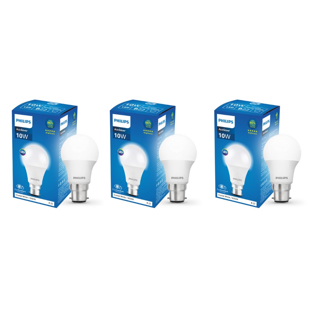 Philips Ace Saver 10W B22 LED Bulb,900lm, Cool Day Light, Pack of 3