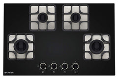 Faber Hobtop Imperia Plus 784 BRB CI BK 4 Brass Burner Auto Electric Ignition Glass Top, Black
