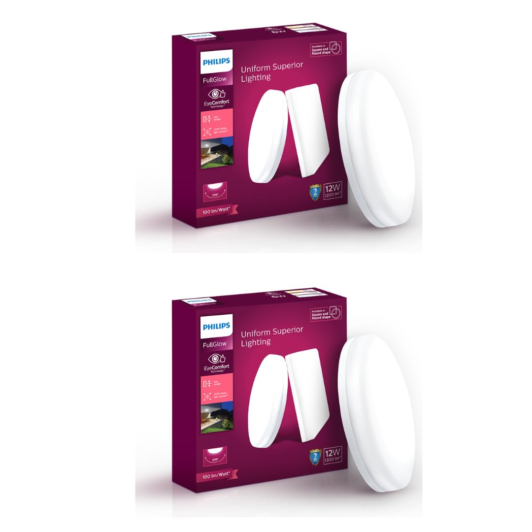 Philips Rimless Full Glow 12-watt Round LED Surface Downlighter (Pack of 2)