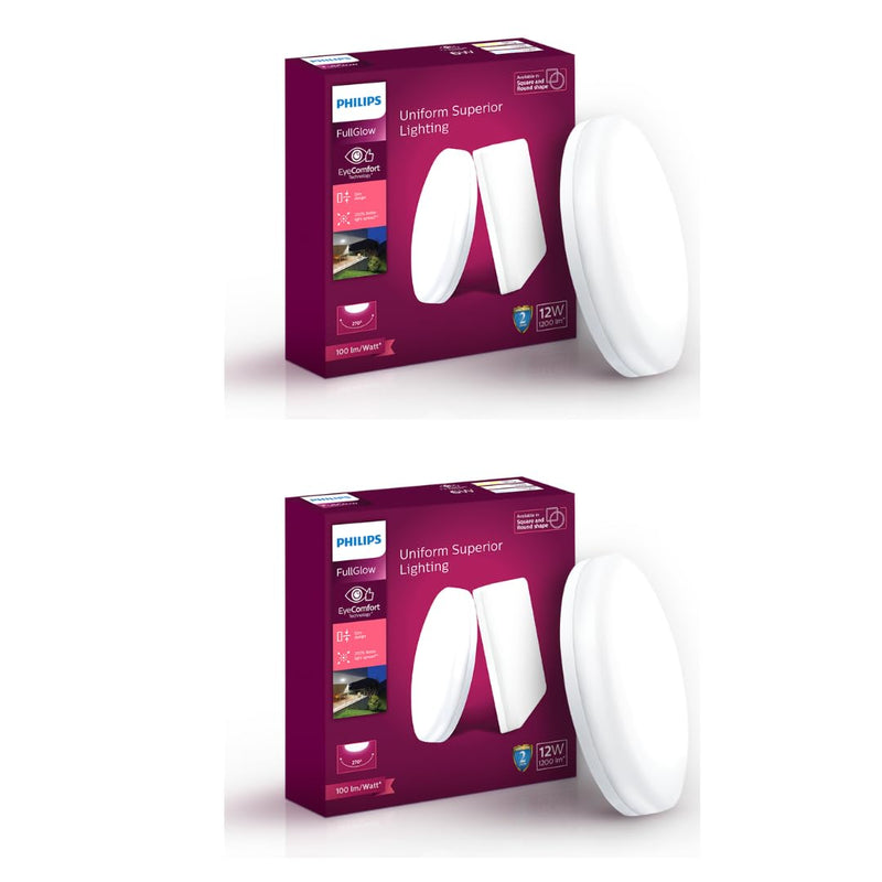 Philips Rimless Full Glow 12-watt Round LED Surface Downlighter (Pack of 2)